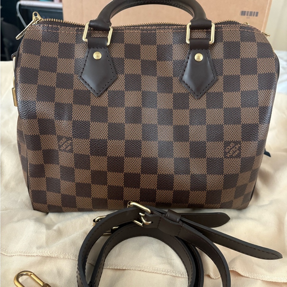 Authentic Louis Vuitton Speedy 25 bandouliere Damier ebene